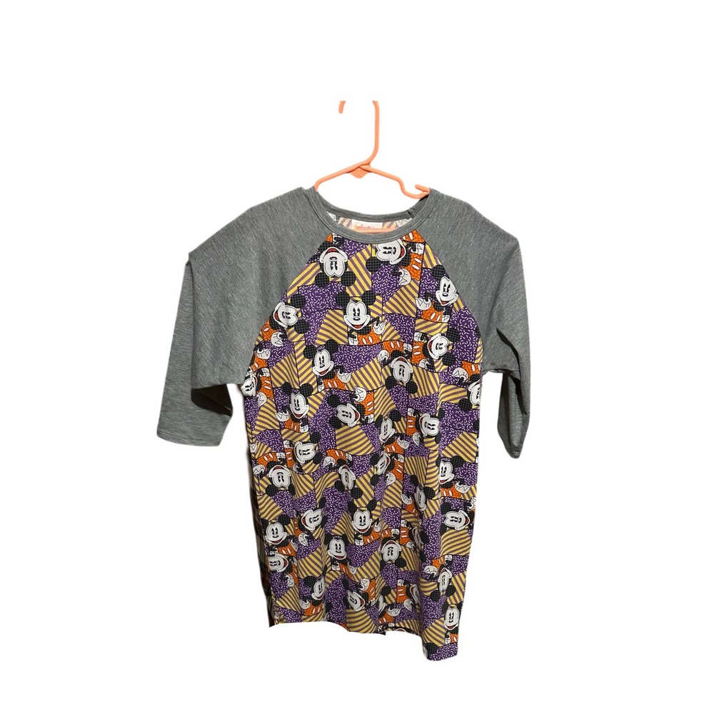 LuLaRoe Disney Mickey Mouse Raglan Shirt Kids Size 14 Purple‎ Yellow 3/4 Sleeve
